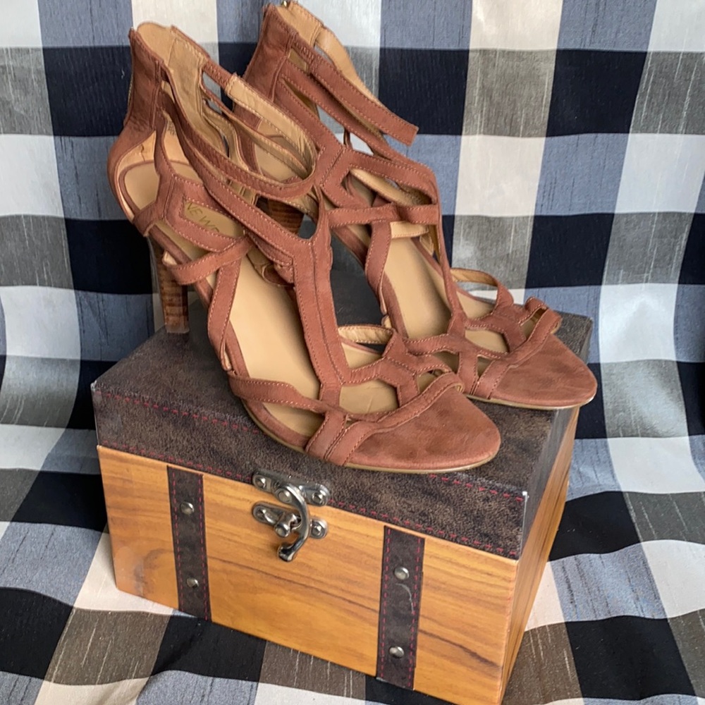 Brown suede heels
